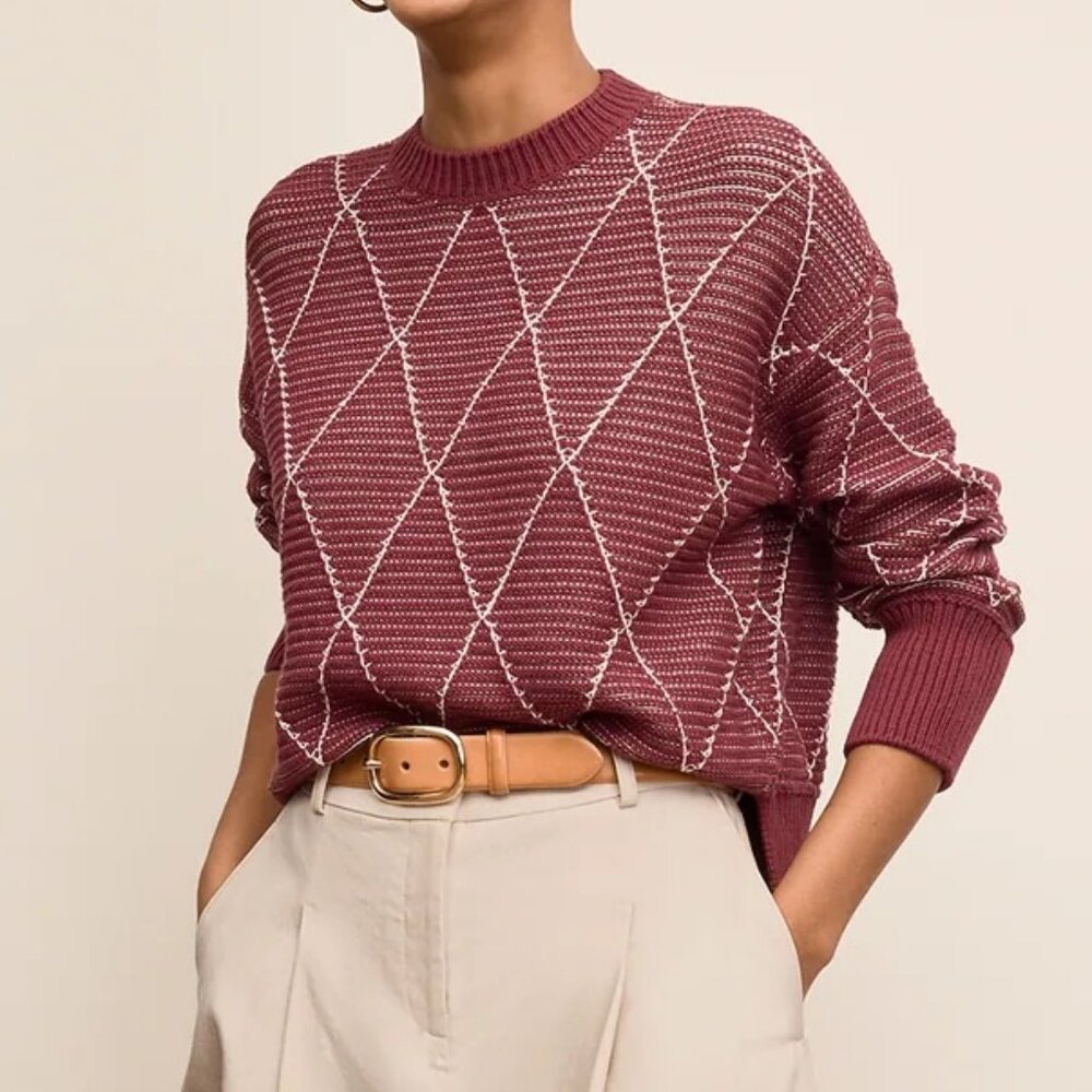M.M.LaFleur - The Maura Easy Luxury Sweater - Argyle Knit Size M